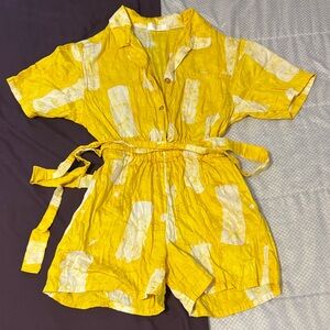 Yellow and White Short Sleeve Romper